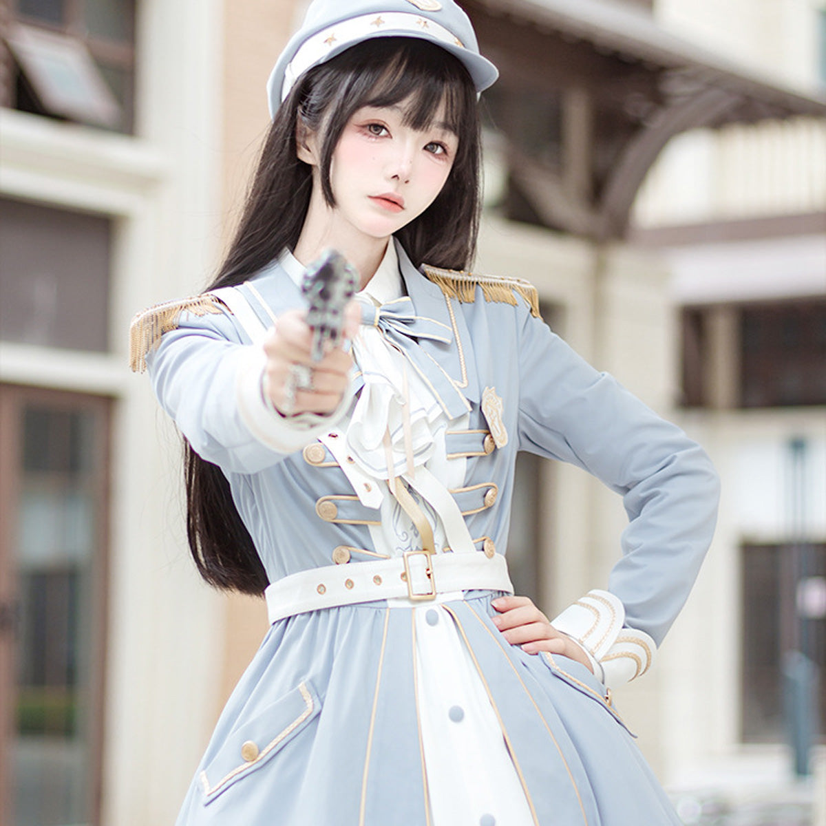 ファンタジーブルーミリタリーロリータスカート Fantasy Blue Military Lolita Skirt Costume