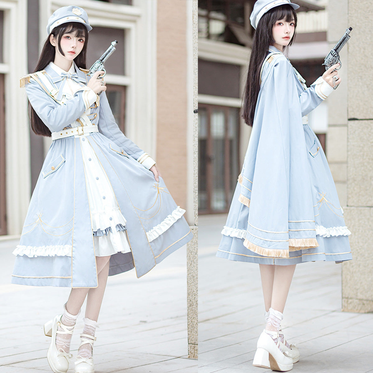 ファンタジーブルーミリタリーロリータスカート Fantasy Blue Military Lolita Skirt Costume