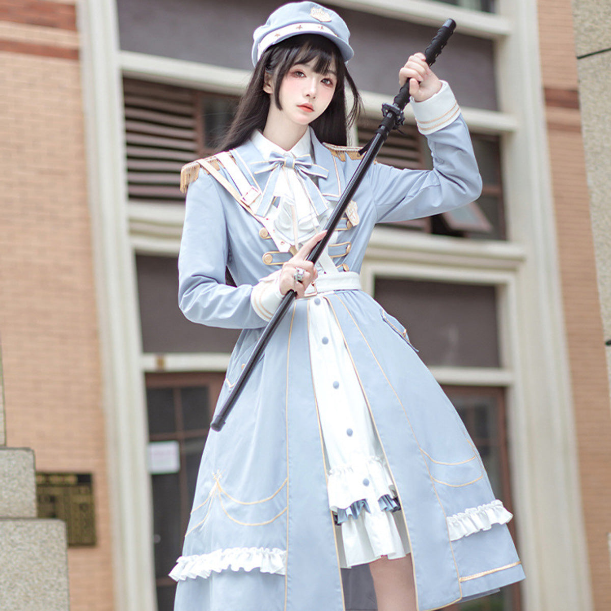 ファンタジーブルーミリタリーロリータスカート Fantasy Blue Military Lolita Skirt Costume