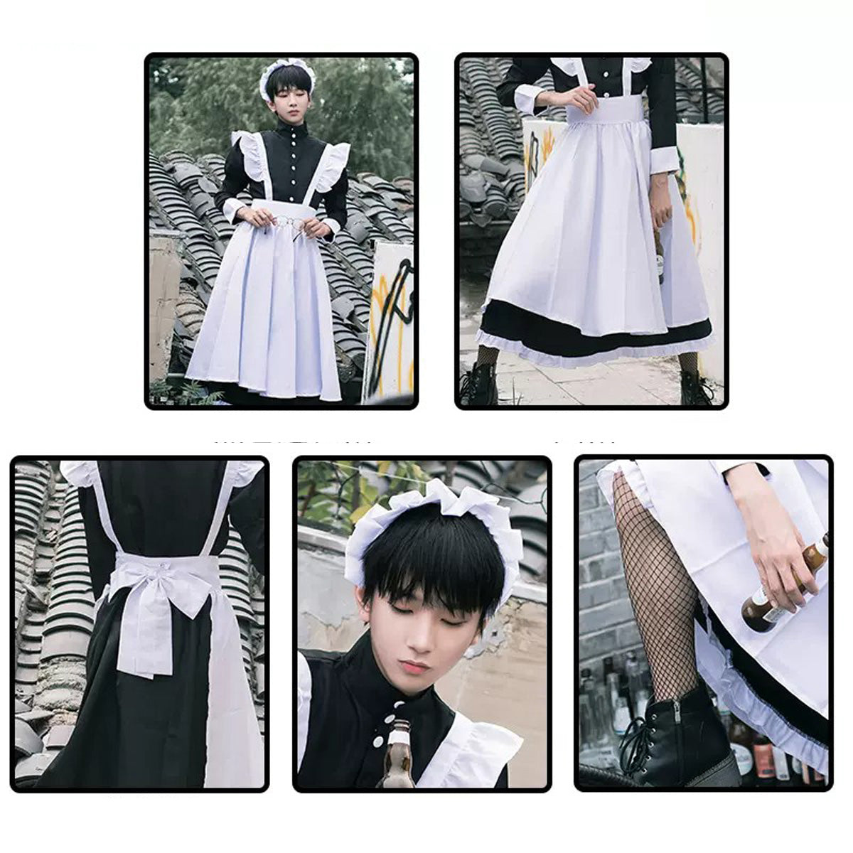 メンズメイド服 男のコスプレ かわいいロリータスカート アニメメイド服 婦人服の社長 4点セット