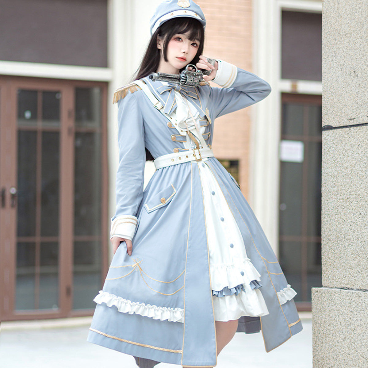 ファンタジーブルーミリタリーロリータスカート Fantasy Blue Military Lolita Skirt Costume