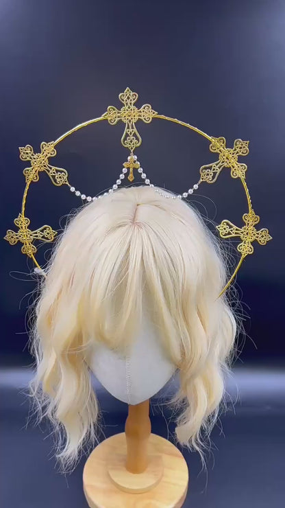 ハロークラウン ゴールデンクロスパール Golden Cross Pearl Halo Crown Tiara